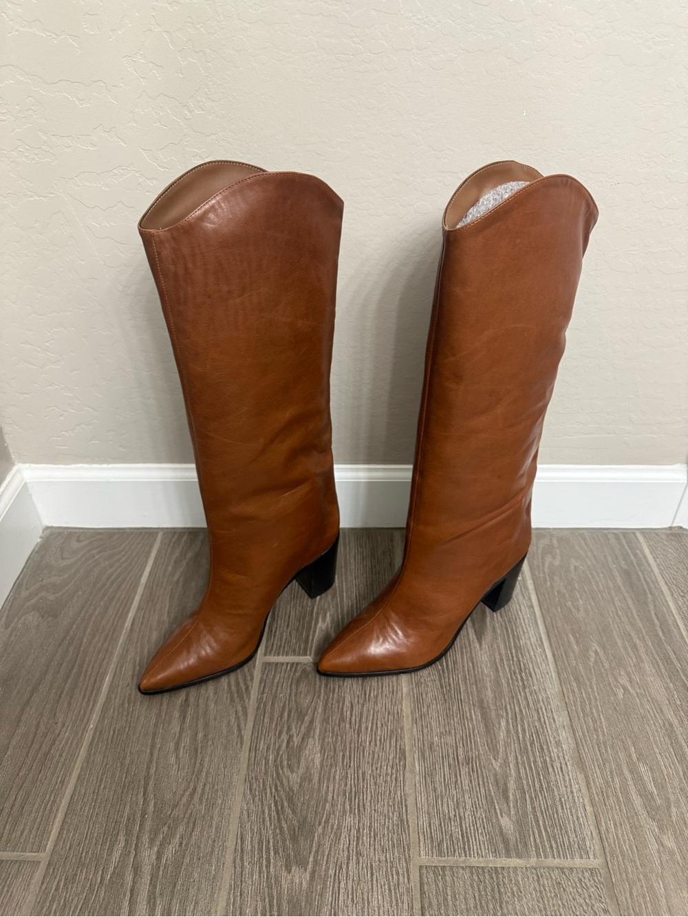 SCHUTZ Tall Leather Heeled Boots in Brown - Picture 3 of 4